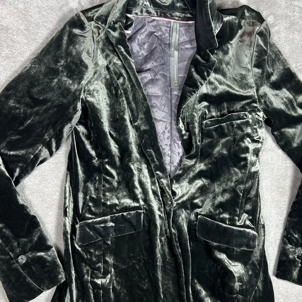 Anthropologie Blazer Womens XS Alessia Velvet Green Earthy Classy Professional - Picture 4 of 7